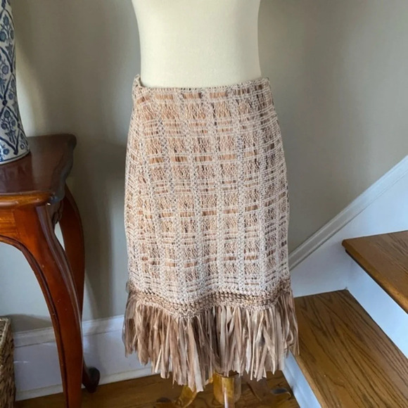 Nic + Zoe Textured Knit Fringe Tan Skirt M - Picture 7 of 13